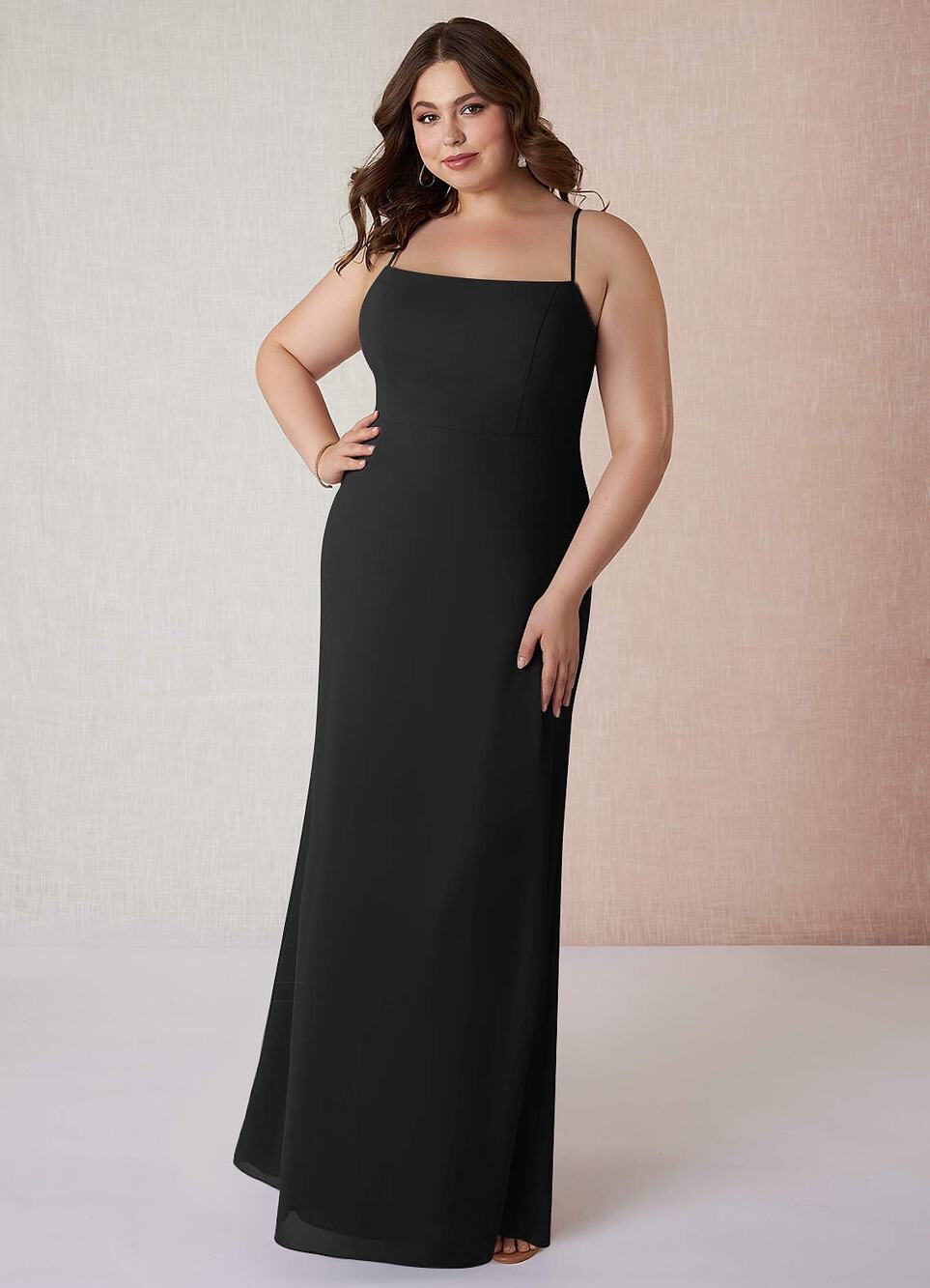 Azazie Tayla Dress Size 14 Bridesmaid Black Chiffon V-Back Side Boning Wedding